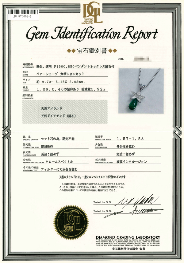 Pt900 Emerald PN
